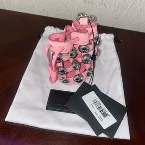 ALEXANDER WANG MINI ROXY Bag CAGED SUEDE KEYCHAIN PINK NWT $600 #2